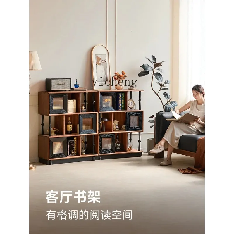 GZ-1   retro contrasting color black short bookcase black walnut solid wood antique living room entrance cabinet