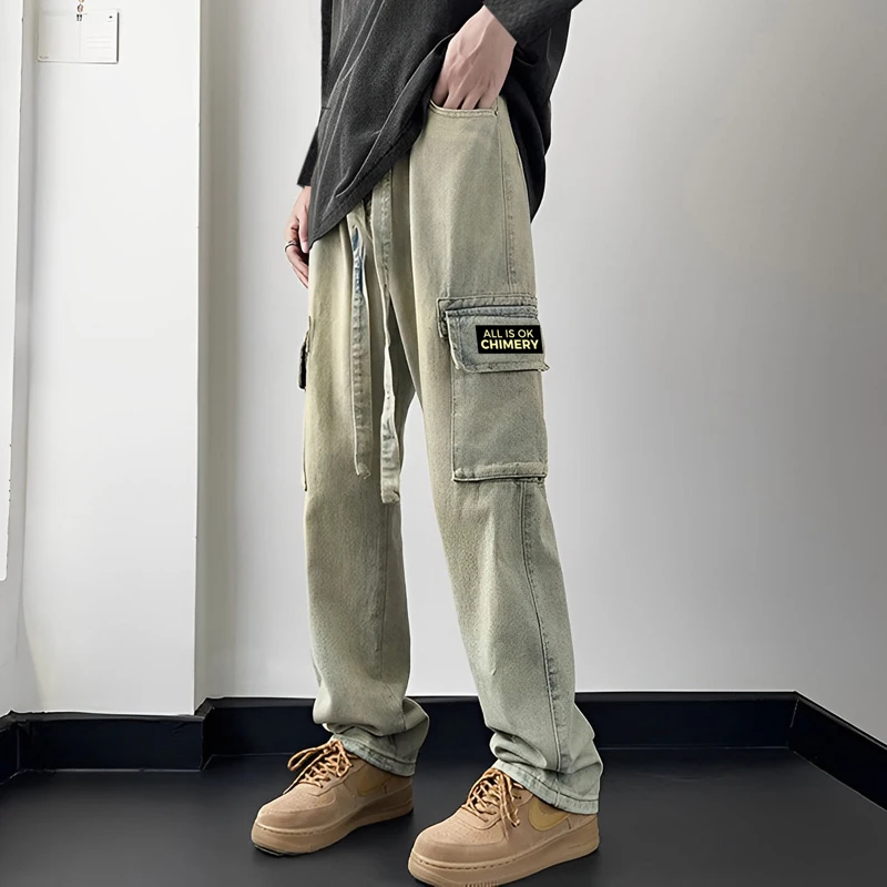 

Американские джинсы в стиле ретро для мужчин: прямые, стильные, в уличном стиле, весна-осень, новинка, слегка расклешенные, трендовые