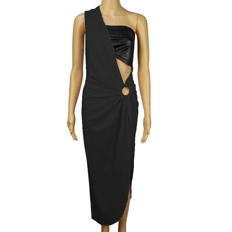 Nieuwe Onregelmatige Een Schouder Luipaard Lange Jurk Vrouwen Party Club Mode Luipaard Sexy Uitsparing Backless Maxi Jurken Zwart Wit