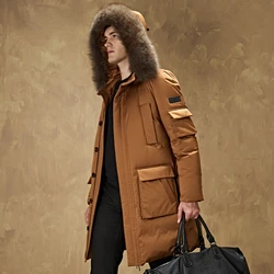 90% White Goose Down Coat Men Mid-long Thickened Parka Warm Fox Fur Collar Business Casual Winter Men's Jacket Doudoune Homme