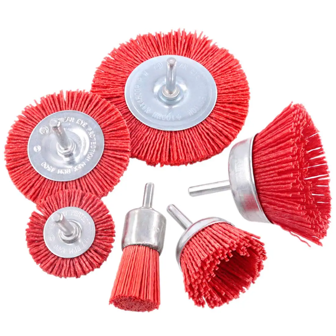 6Pcs Nylon Filament Abrasive Wire Brush Wheel & Cup Brush Set with 1/4 Inch Shank, 6 Sizes Nylon Drill Brush Set Perfect