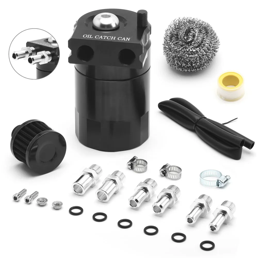 

Oil Catch Reservoir Reservation Can Tank +Filter Kit Cylinder Aluminum Engine Black