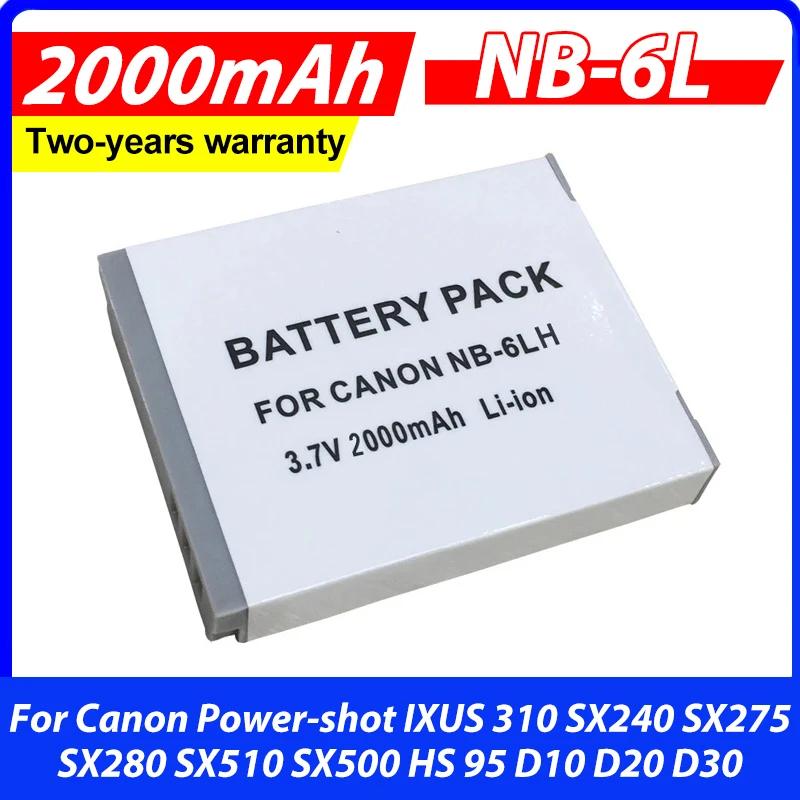 2000mAh Batteries Camera Battery NB 6L NB6LH NB-6L For Canon Power-shot IXUS 310 SX240 SX275 SX280 SX510 SX500 HS 95 D10 D20 D30