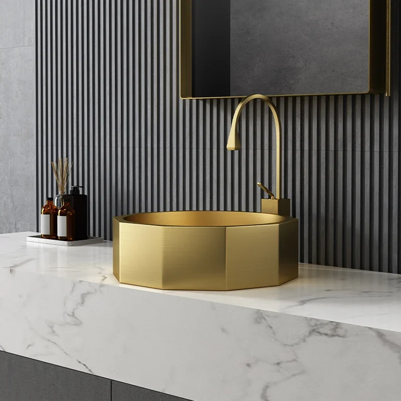 

Gold stainless steel countertop, washbasin, hotel single water basin