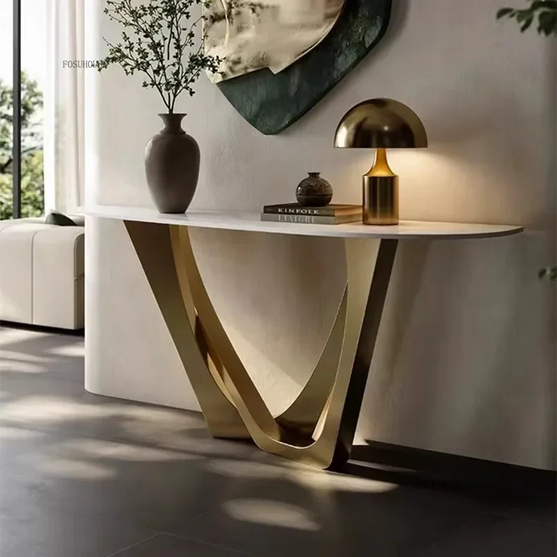 

Luxury Entrance Tables Modern Corridor Decoration Home Living Room Furniture Stainless Steel Console Table