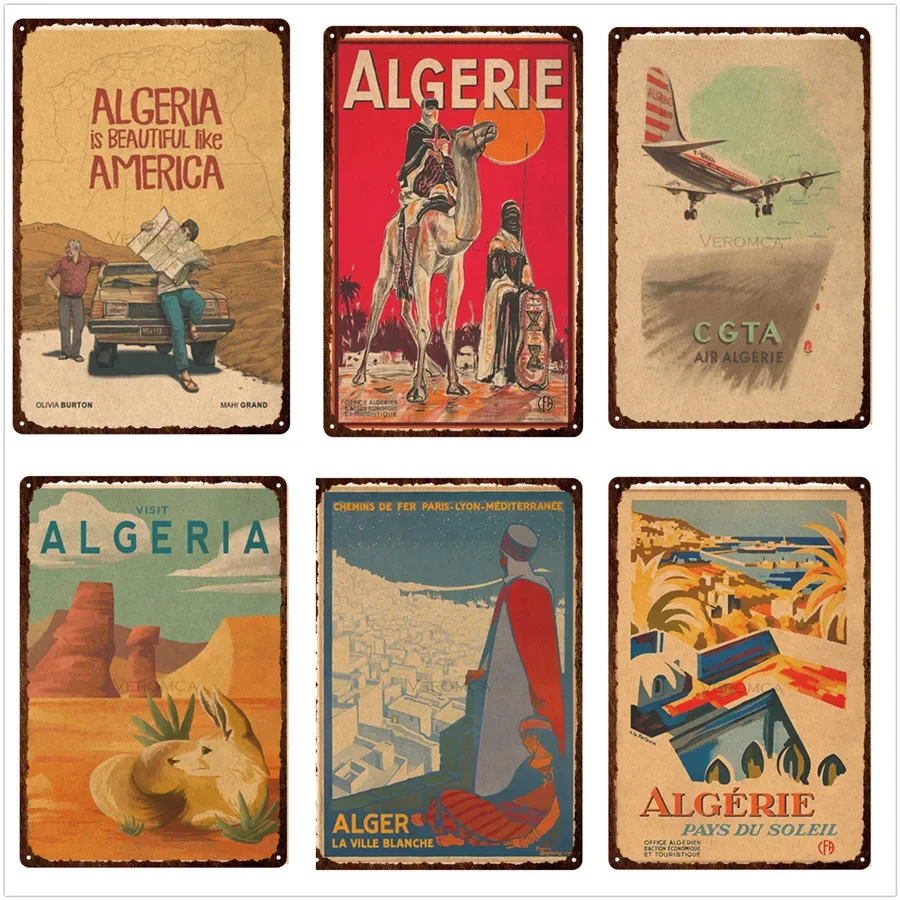 Visit Algeria Algerie Travel Metal Poster Vintage Metal Tin Sign Plate Room Iron Painting Plaque Garage Home Decor Accessories