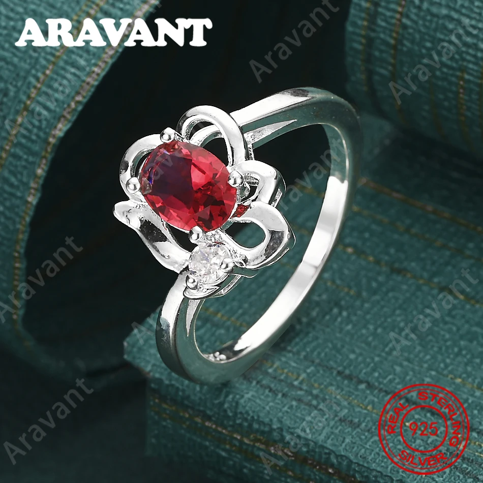 925 Sterling Silver Oval Red Zircon Ring (7-10#) - Women'S Commuter Accessory, Christmas Gift Jewelry