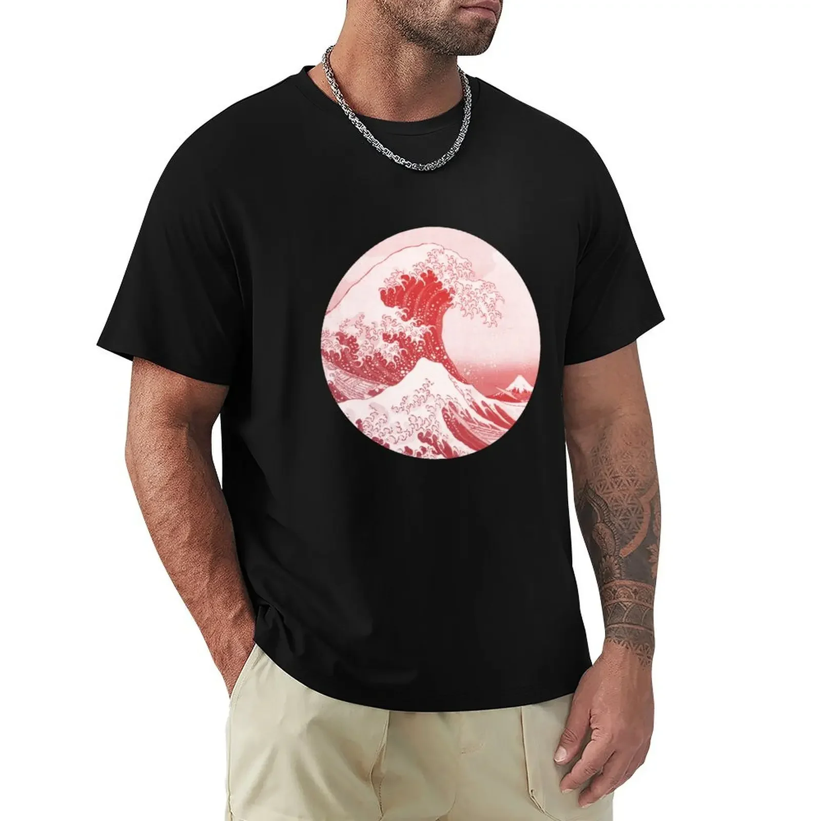 

The Great Wave Off Kanagawa Japanese Wave Red Aesthetic T-shirt summer clothes sweat Men's clothing