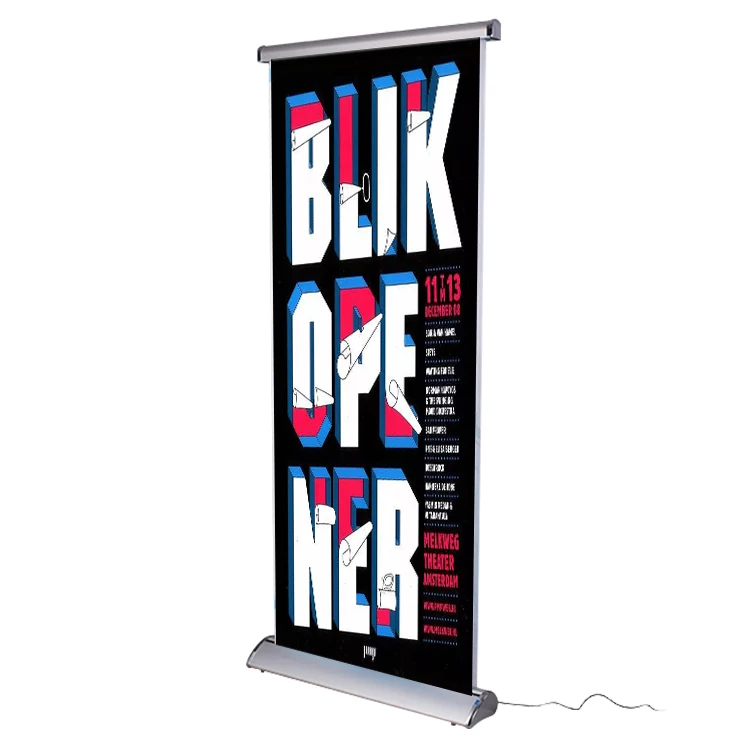 Custom logo design print aluminum retractable rotating advertising display scroll Electric roll up stand banner