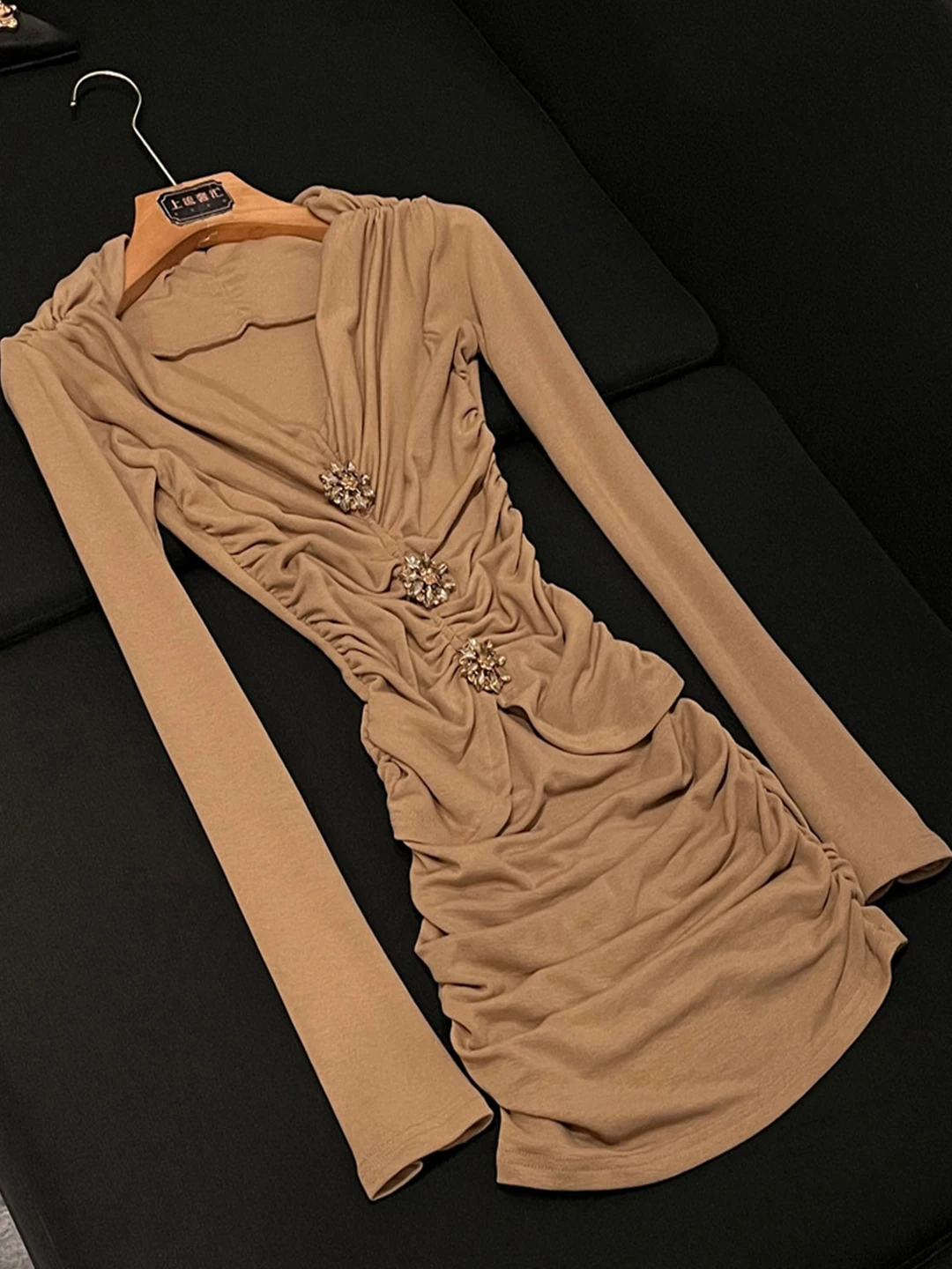 

Sexy Slim Fit Long Sve V-Ne Pleated Wrap Dr High Waist Dr for Young Women Ci Commuting 2025 Winter Faion