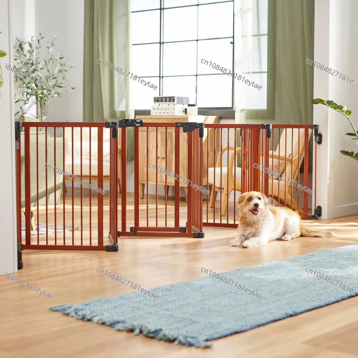 High Quality Retractable Pet Fence Wooden Dog Gate With 8 Panels Indoor Dog Playpen