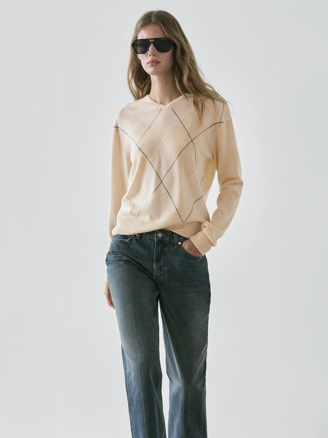 

Повседневный вязаный свитер V-Ne College Sle Simple Soft Plaid Diamond Lazy Aosphere, трикотаж для женщин, зимний длинный све