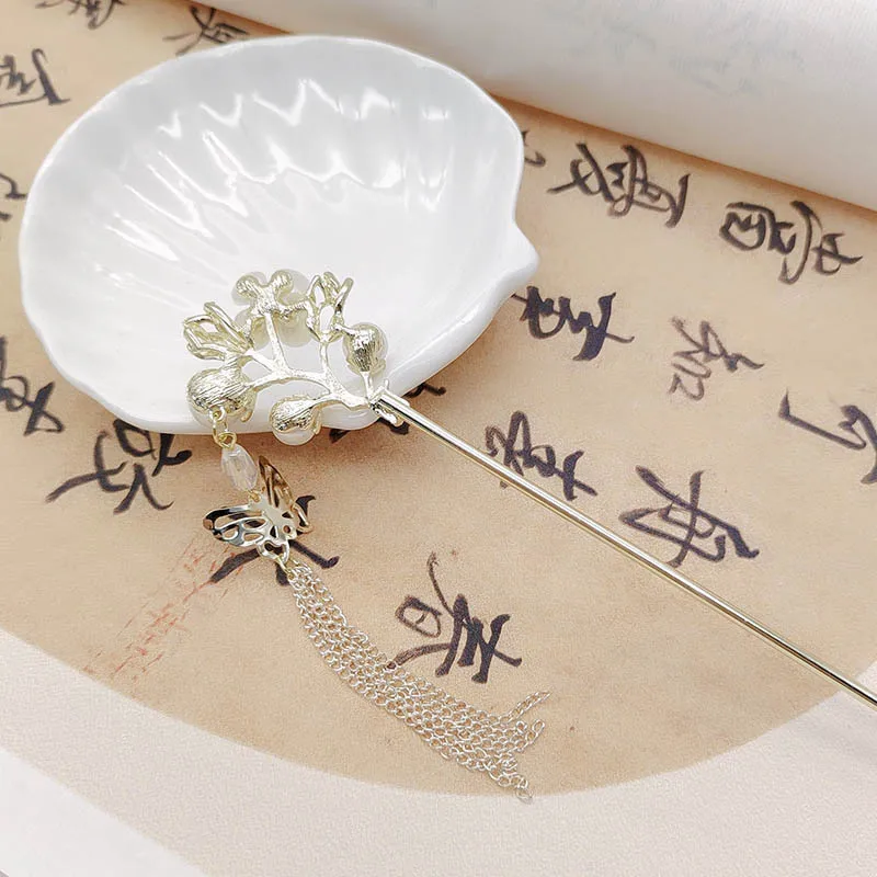 دبابيس شعر عصرية جديدة على شكل زهرة اللؤلؤ على الطراز الصيني للنساء، دبابيس شعر على شكل شرابة على الطراز القديم وإكسسوارات أغطية الرأس