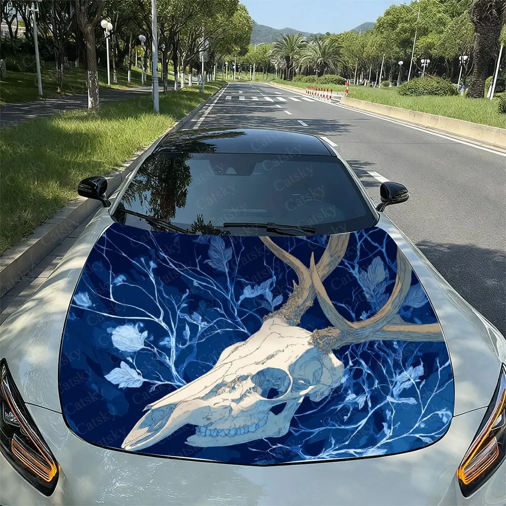 Plant Element Antlers Car Hood, Self-adhesive Wear-resistant Art Pattern Stickers, Suitable For All Car Models, Car Parts Ac