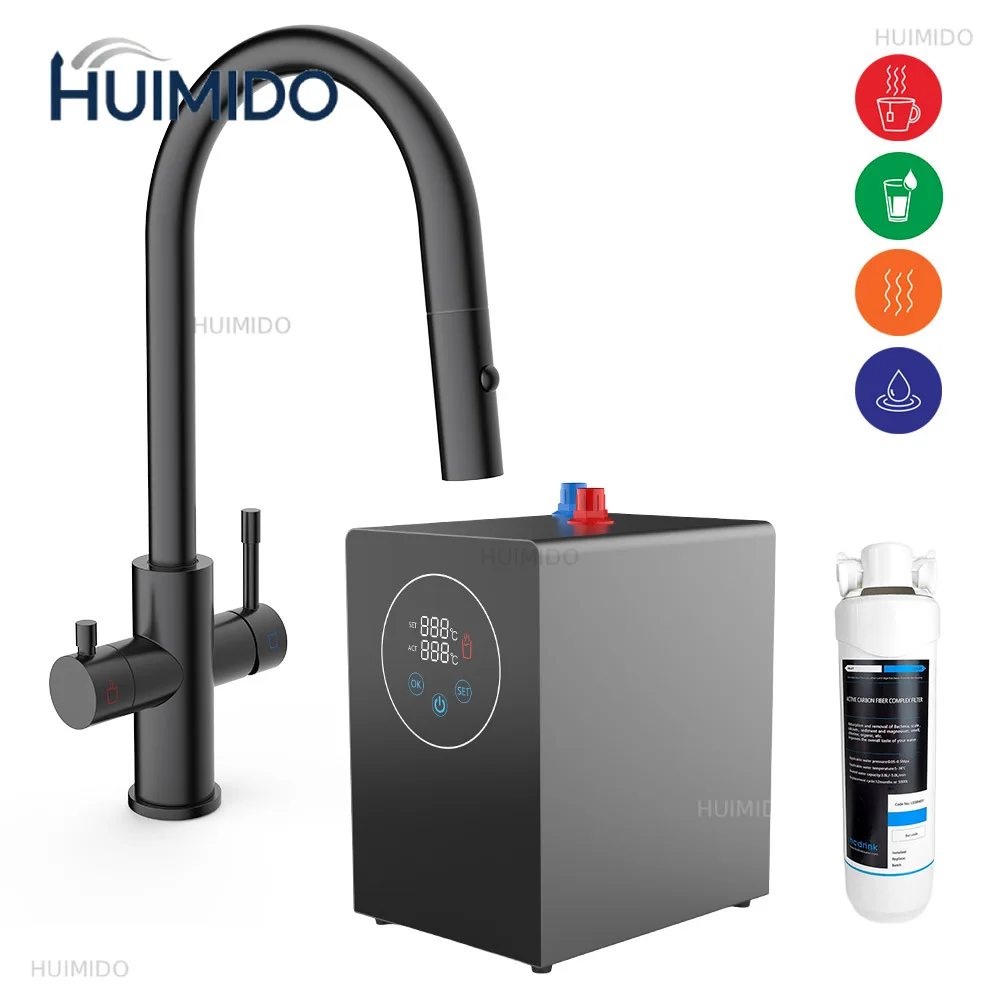 Iwater's new drop-down spray kitchen faucet is connected to the boiler