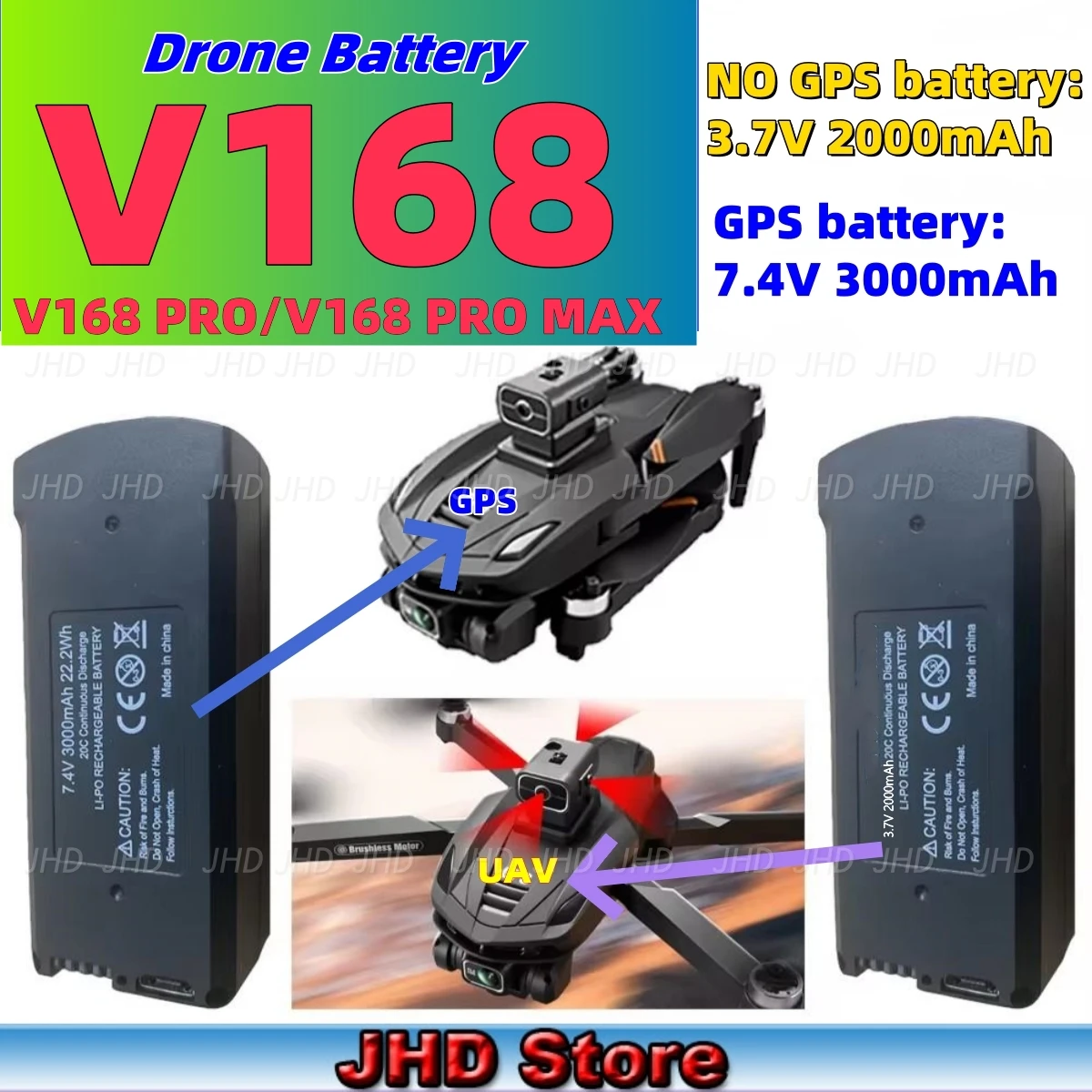 Jhd original v168 gps bateria 7.4v 3000mah v168 drone 3.7v 2000mah para v168 promax rc quadcopter v168 gps bateria