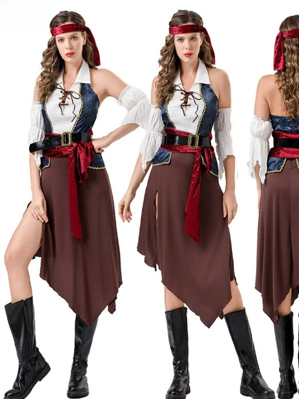 

New Halloween Pirate Costume Role-playing Adult Women's Caribbean Pirate Performance Clothes Polyester Fiber Stage Outfits