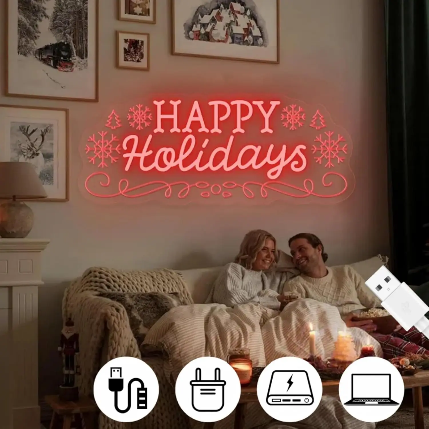 عطلات سعيدة ندفة الثلج LED النيون تسجيل عيد الميلاد مهرجان ضوء النيون لنافذة مخزن المنزل بار غرفة نوم 2026 السنة الجديدة ديكور الحفلات #4