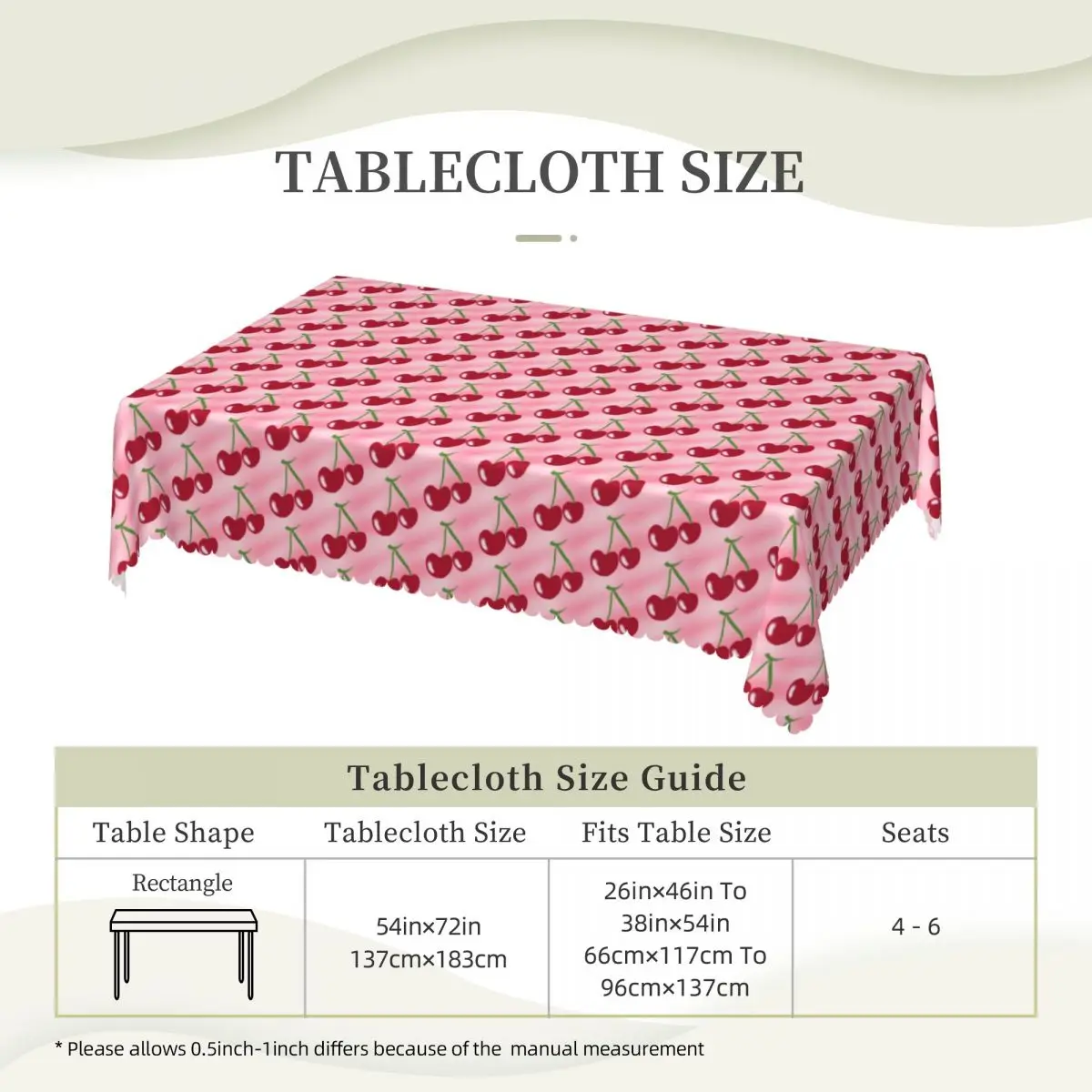 Red Cherry Green Stems Pink Customized Rectangular Tablecloth Waterproof Table Cover for Dining Events Table Cloth