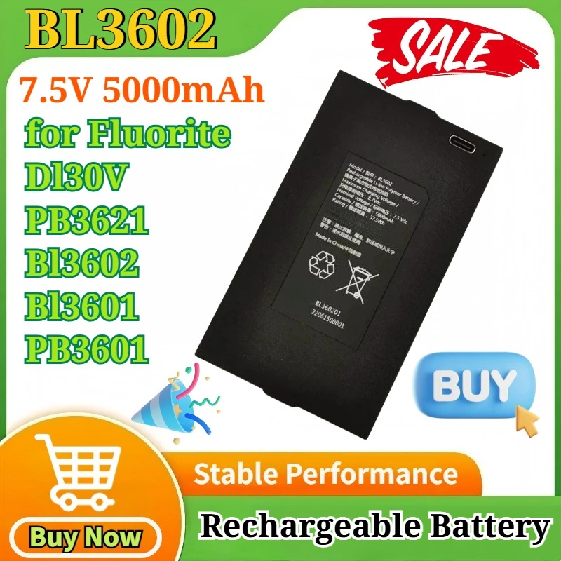 

BL3602/PB3601 7.4/7.5V 5000mAh for Fluorite Dl30V Pb3621 Bl3602 Bl3601 Pb3601 New Smart Door Lock Rechargeable Li-ion Battery