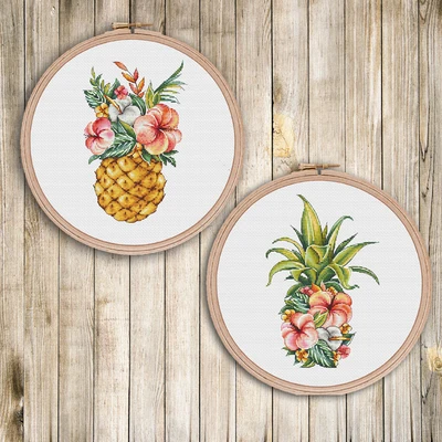 Pink Pineapple Flower Needlework, Embroidery,DIY, 14CT, Unprinted Arts, Cross Stitch Kits Set, Cross-Stitching, Home Decor