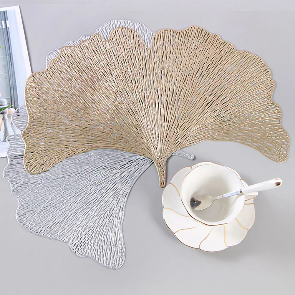 

2pcs Ginkgo Leaf Placemats Table Mats Heat Insulated Silver Gold Dinner Mats Kitchen Decor Easy Clean Storage
