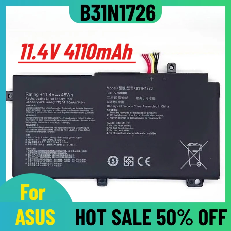 

11.4V 4110mAh for ASUS TUF Gaming 5/6/7/8 Generations FX80G FX86F/G FX95G B31N1726 Laptop Batteries