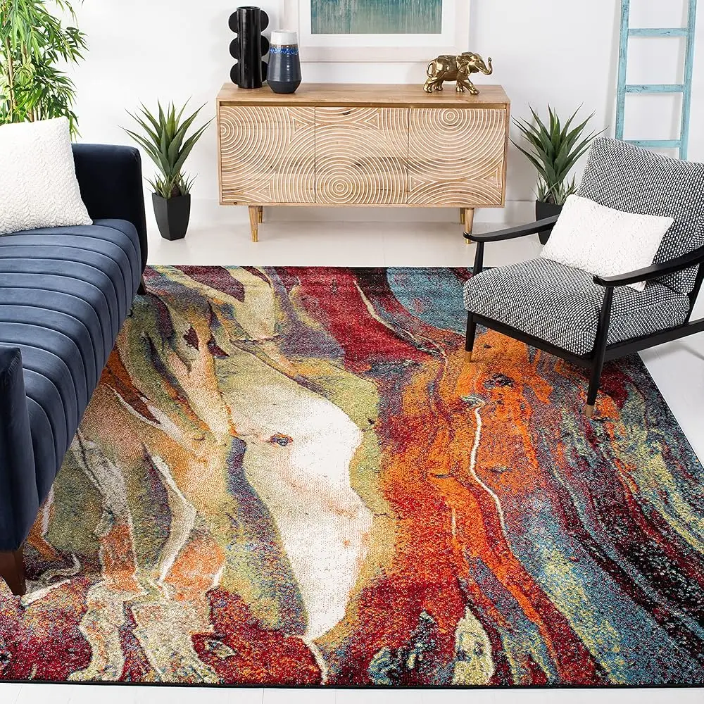 

Glacier Collection 2'7"" X 5' Red/Green Gla126Q Modern Abstract Non-Shedding Living Room Bedroom Area Rug