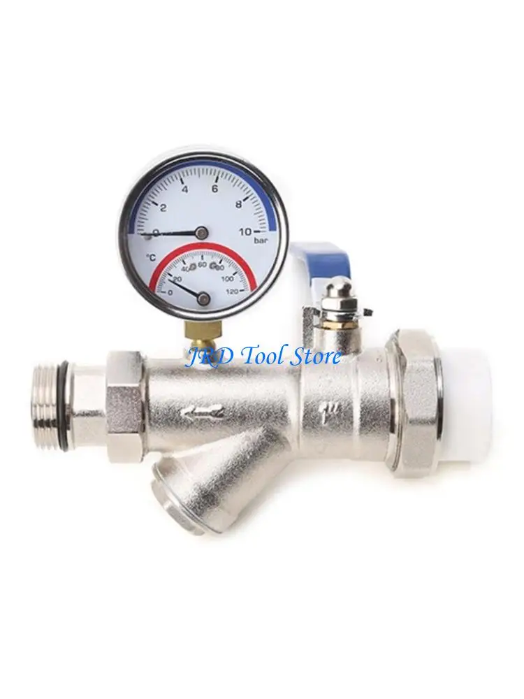 A2UD Professional Thermo-manometer Temperature & Pressure Gauge up to 120℃ & 10 Bar 4 Thread for Floor Heating System