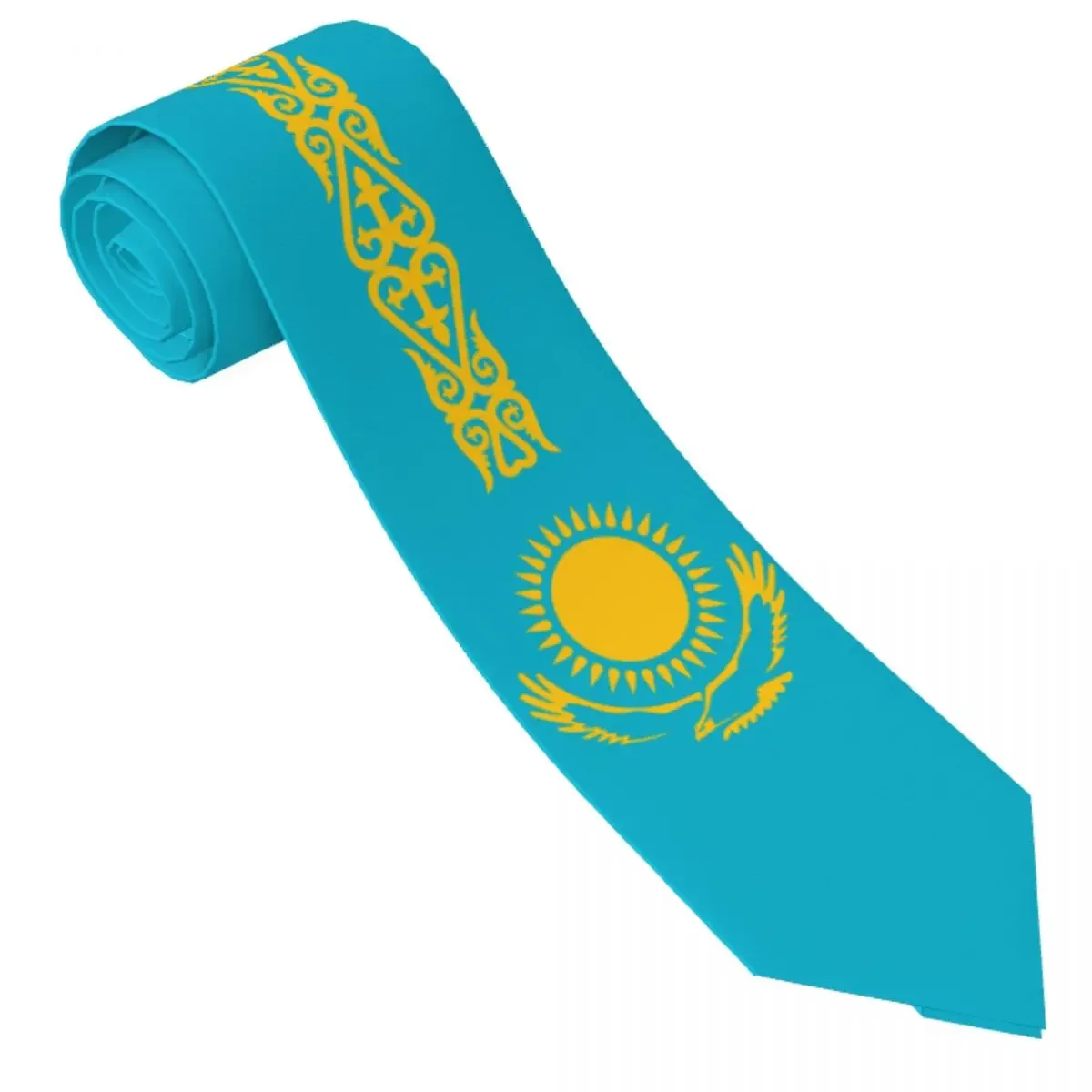 

Kazakhstan Flag Emblem Tie Stripe Daily Wear Neck Ties Novelty Casual Neck Tie For Adult Design Collar Tie Necktie Gift Idea