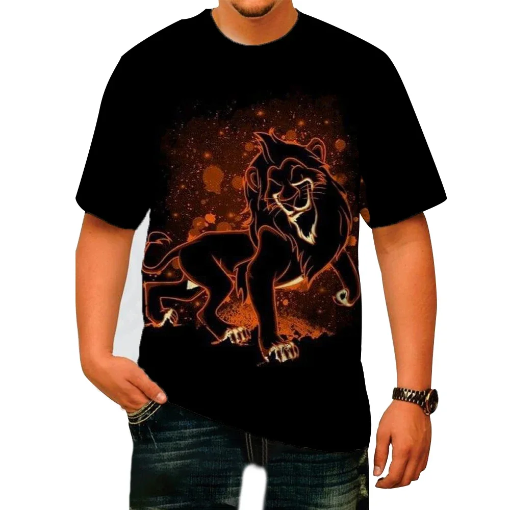 The Lion King Men's T-shirt Disney Simba Men's T-shirt 3D Cartoon Printing New Short Sleeve Summer Oversized Men's Clothing