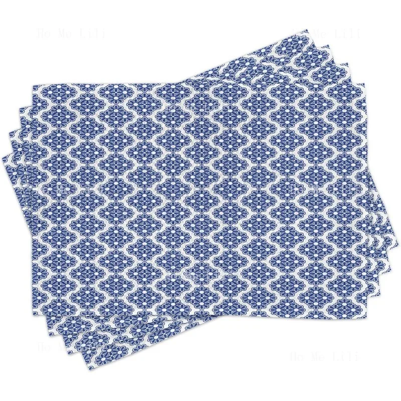 Lunarable marokkanische Tischsets, türkische osmanische Mosaikfliesen mit floralen Blätterdetails, bedruckte, waschbare Stoff-Tischsets