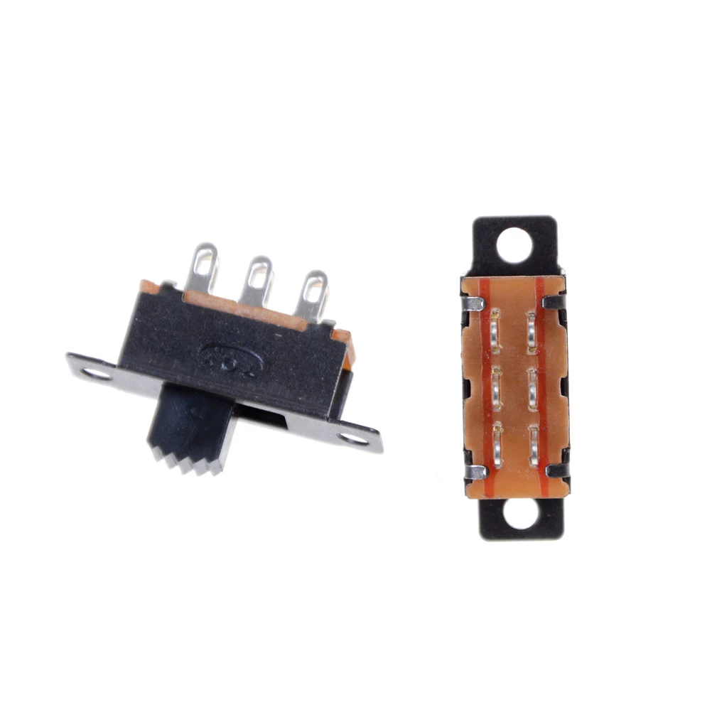 Hot Sale New 10Pcs 2 Position DPDT 2P2T Panel Mount Vertical Slide Switch 6 Pin 0.5A 50V DC