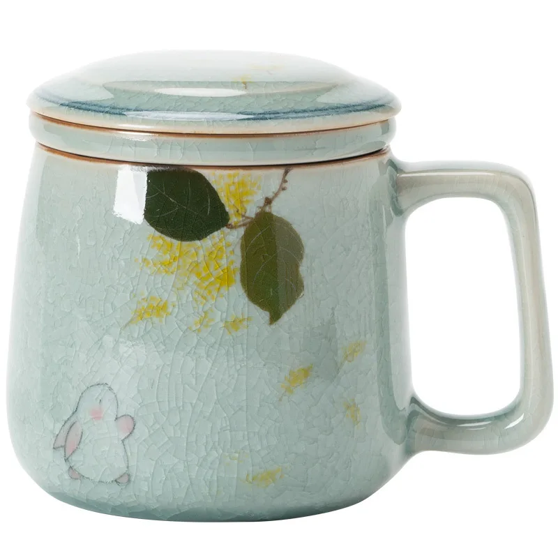 

DSA borneol hand-painted jade rabbit mug with lid office tea cup personal special tea separation cup ceramic