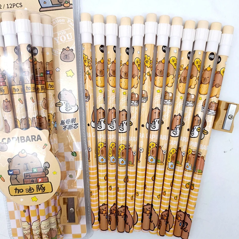 Cute Cartoon Capybara HB Pencils Stationery Set With Pencil Sharpener School Students Stationery Gift