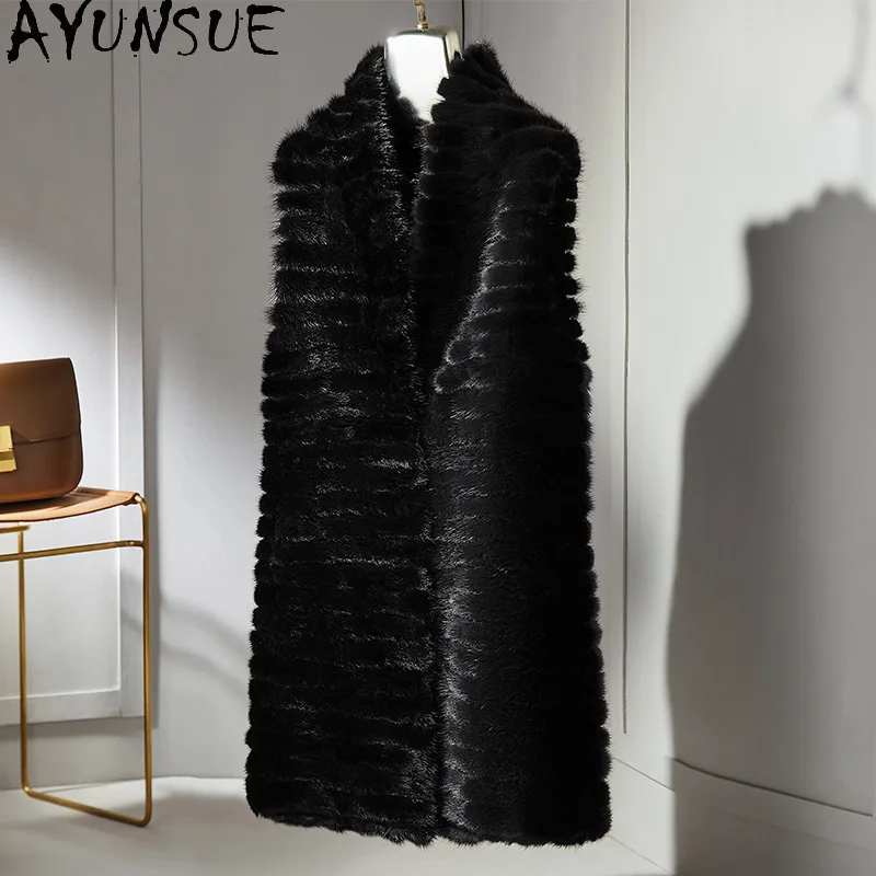 Ayunsue casaco de pele para mulher 2025 nova chegada roupas pretas mulher casaco inverno outono casual moda roupas para mulher veste hiver