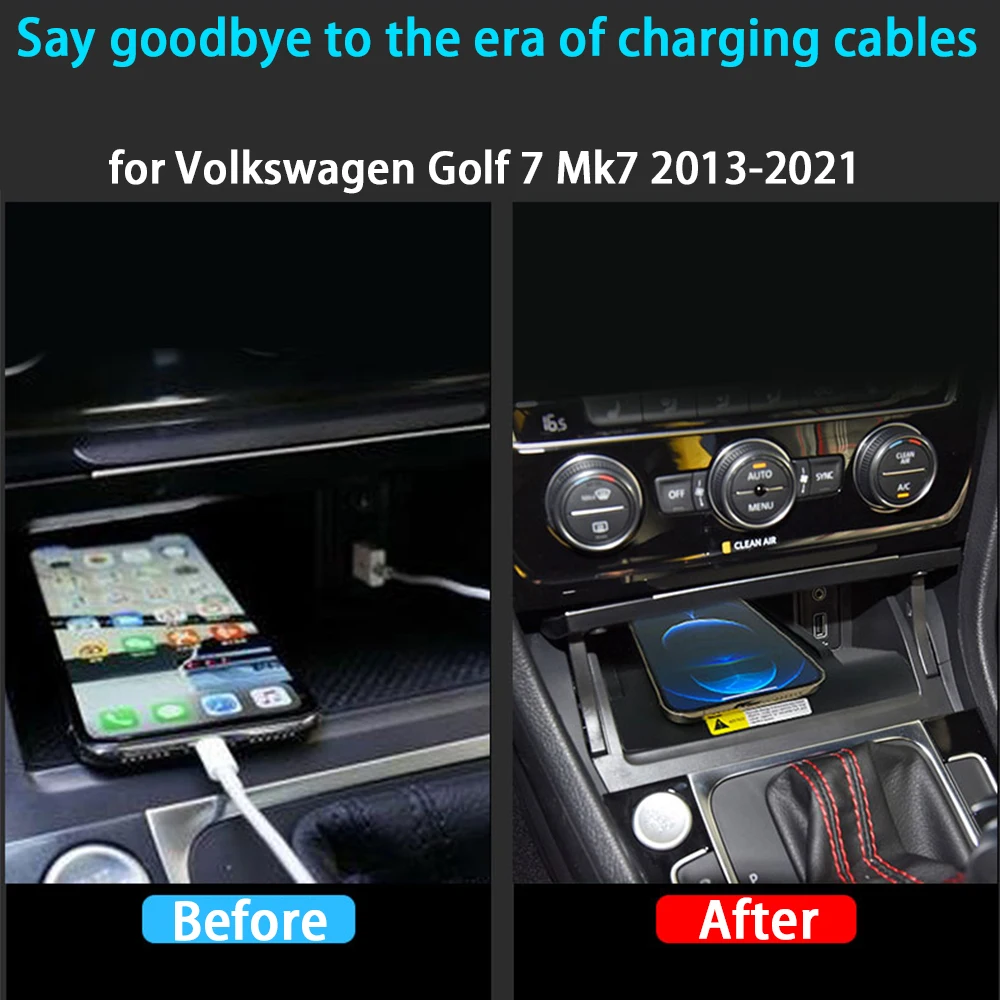 Dla Volkswagen Golf 7 Mk7 2013-2021 Konsola środkowa Bezprzewodowa ładowarka do telefonu komórkowego 18W iPhone Magsafe Panel szybkiego ładowania