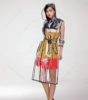 2025 New Waterproof Transparent Plastic Clear Long Ladies Raincoats Women Men Fashion Rain Coat Jackets Hooded with Belt