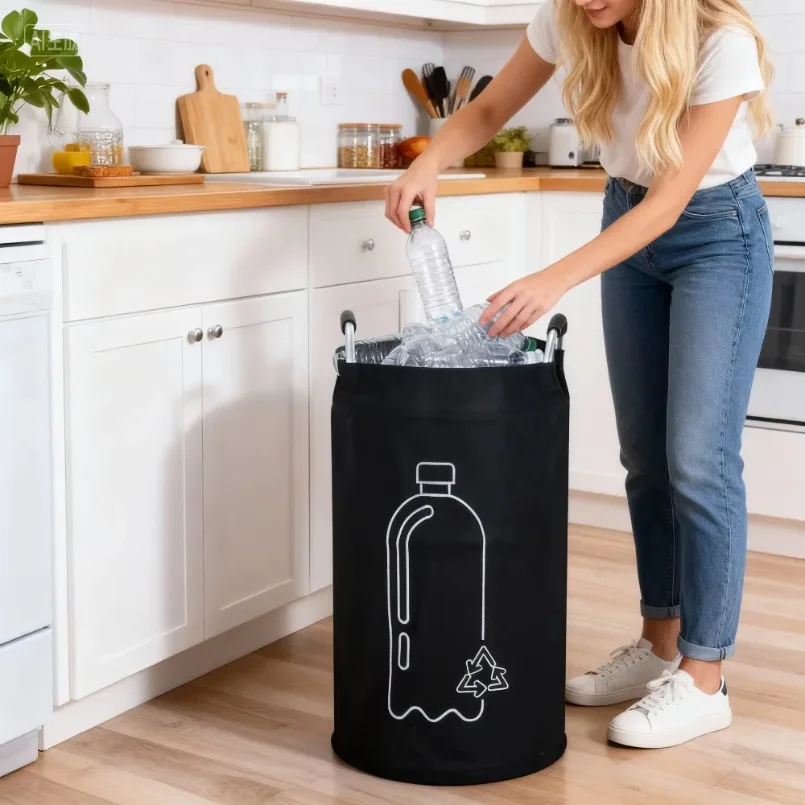 82L Empty Bottle Storage Basket With Aluminum Handle Folding Wastewater Bottle Collector Bag Large Capacity Garbage Bin