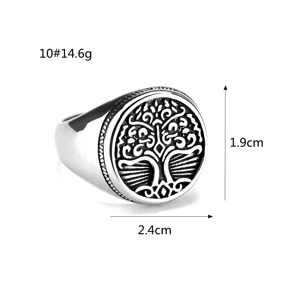 Vintage Nordic Mythology Celtic Knot Tree of Life Stainless Steel Ring Men\'s Handicrafts Factory Spot Wholesale