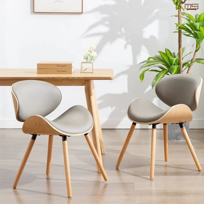 European Modern Simple Back Dining Table and Chair Combination Home Solid Wood Negotiating Chair Makeup Shell Chair