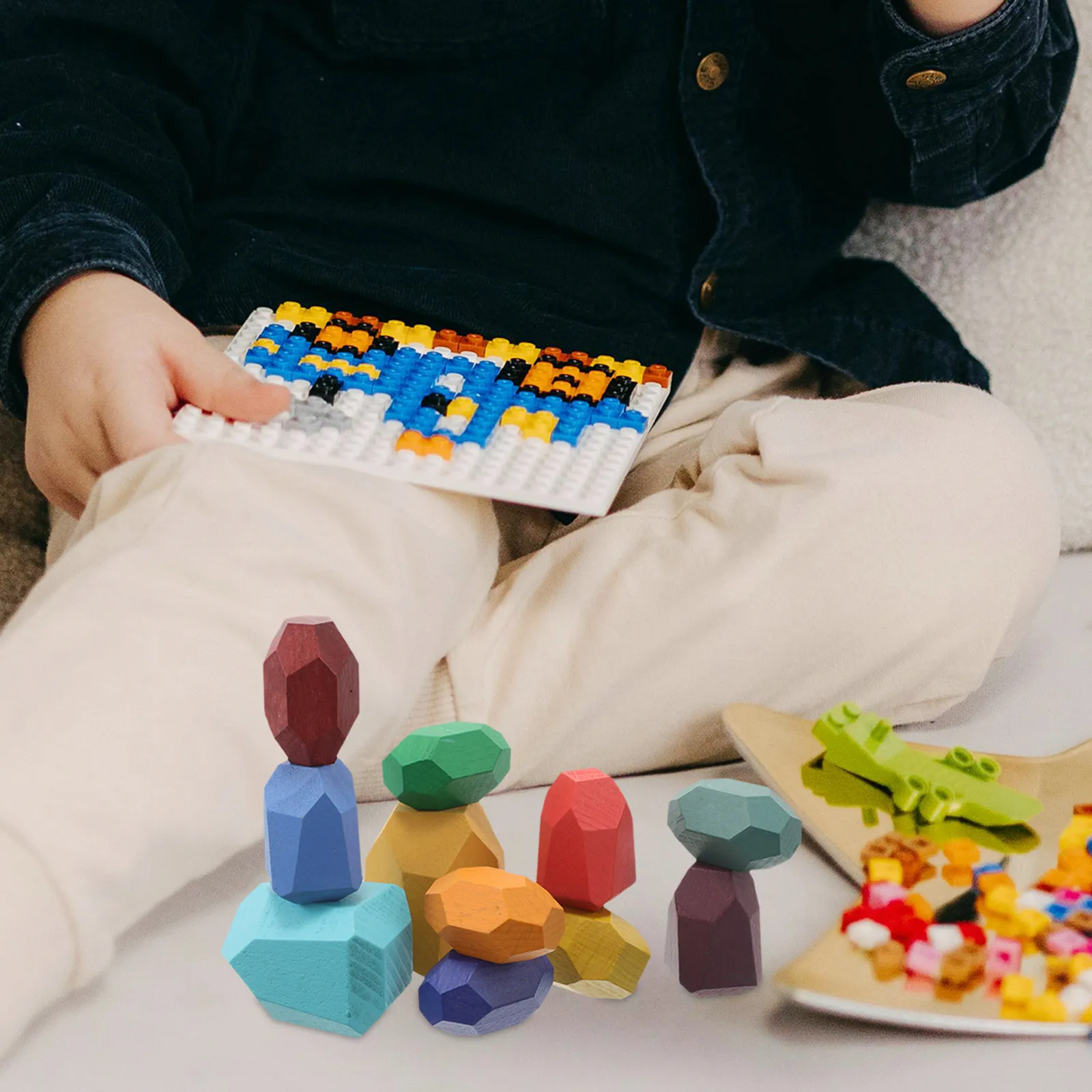 

1 Set Wooden Stacking Blocks Irregular Shape Montessori Educational Balance Play for Toddlers Cognitive Development Kids