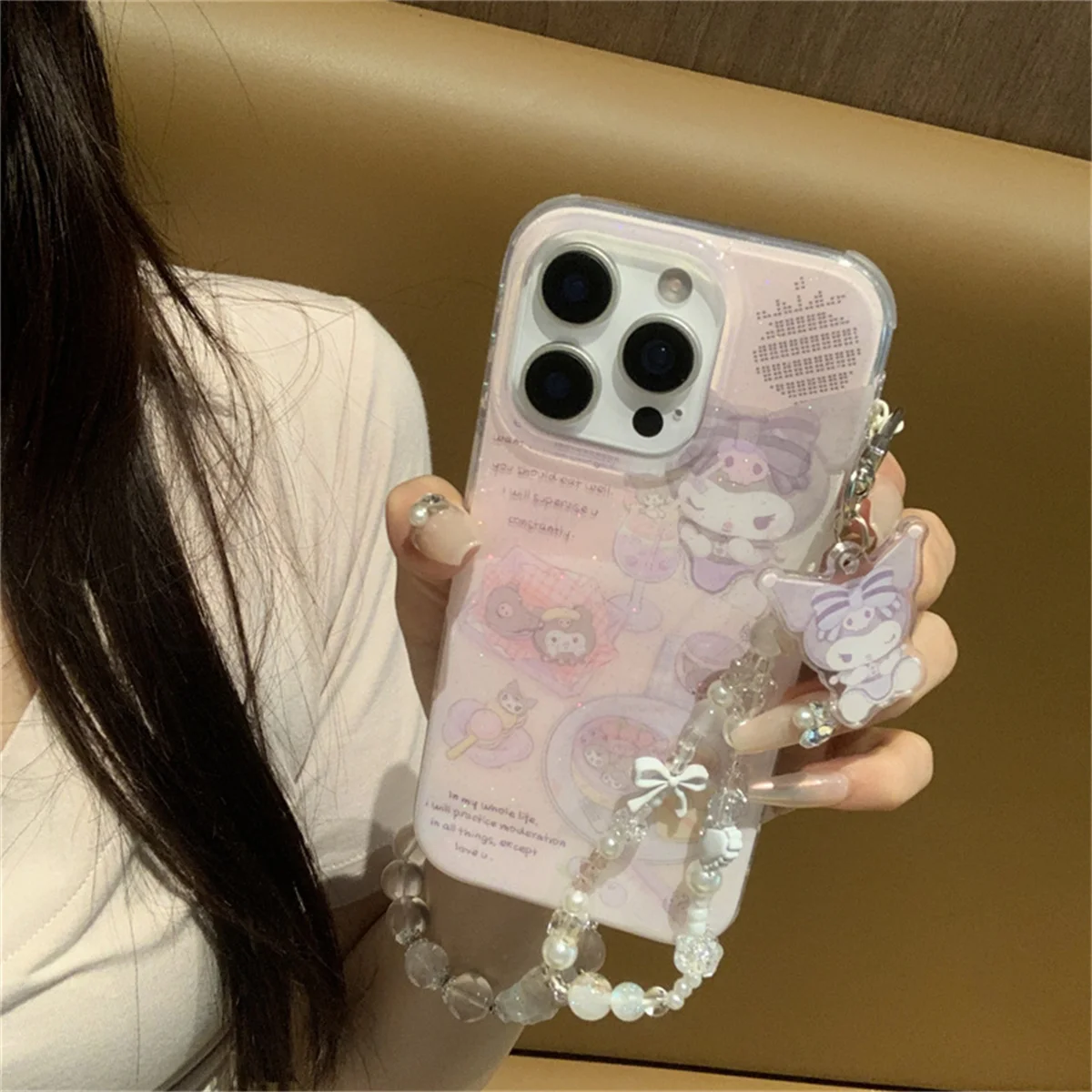 

Fashion Cute Kuromi Phone Case For iPhone 16 Pro 15 14 15Pro Max Cover with Chain Pendant Shockproof Cartoon Cases Capa