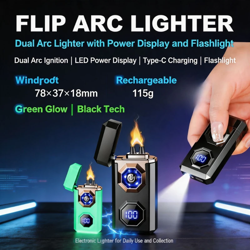 Large Flame Electric Arc Lighter Metal Windproof LED Lighting Power Display Fast Charge Cool Novelty Tech Gadget Gift for Men