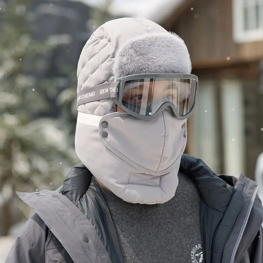 Gorro de pasamontañas grueso con gafas, capucha a prueba de viento, pañuelo de felpa, calentador de cuello, orejeras, máscara acolchada de algodón, Jersey, gorro de esquí