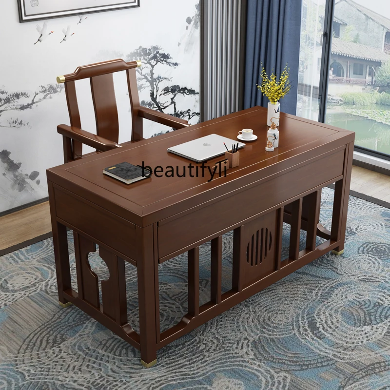 Mesa De Madeira Maciça Integrada Para Computador De Escritório, Mesa De Luxo Acessível, Caligrafia E Pintura, Mobiliário Ebony