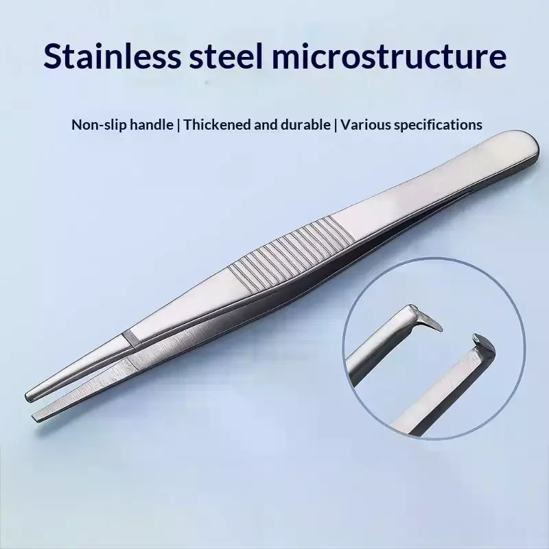 Stainless Steel Toothed Tweezers Precise Grip 125/140mm Manipulate Silver Suturing Needle 1Pcs
