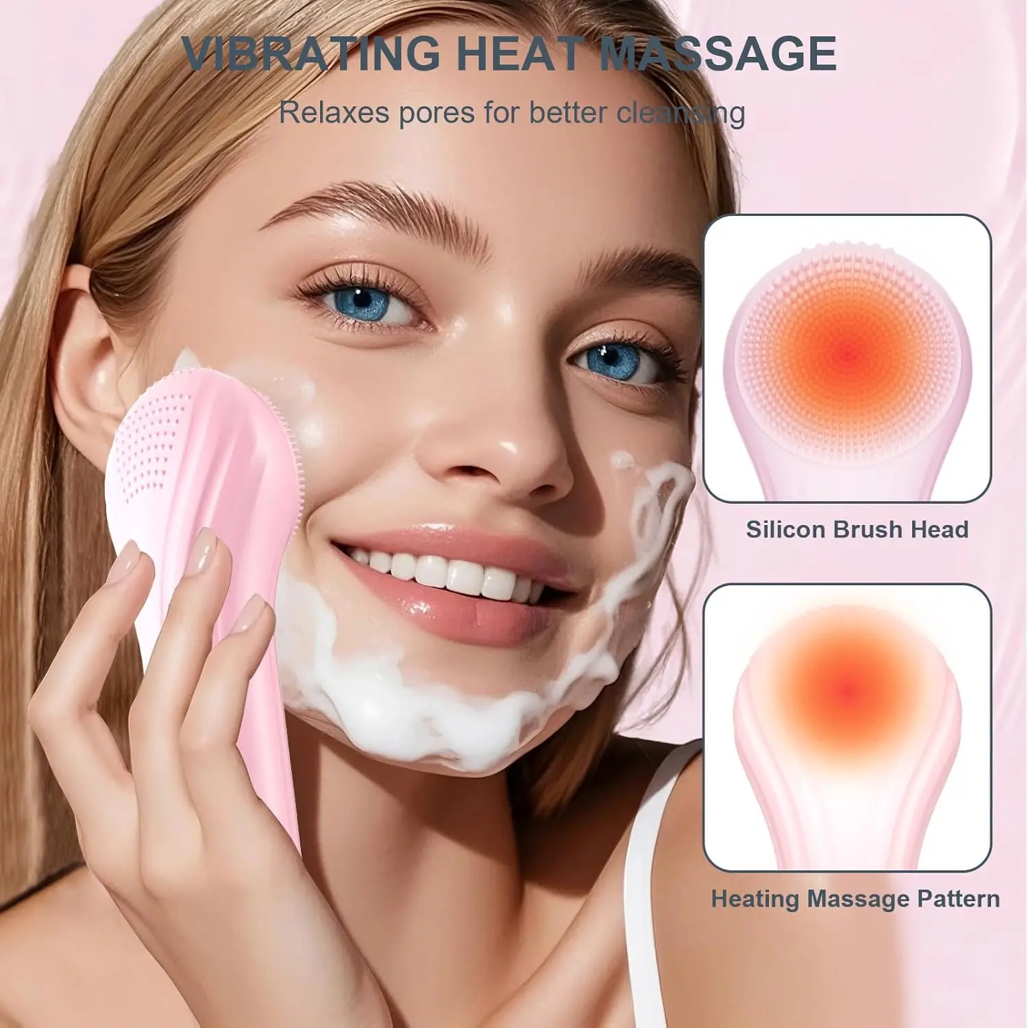 Depurador facial de silicona, cepillo de limpieza facial eléctrico impermeable para hombres y mujeres, depurador facial recargable con 5 modos para