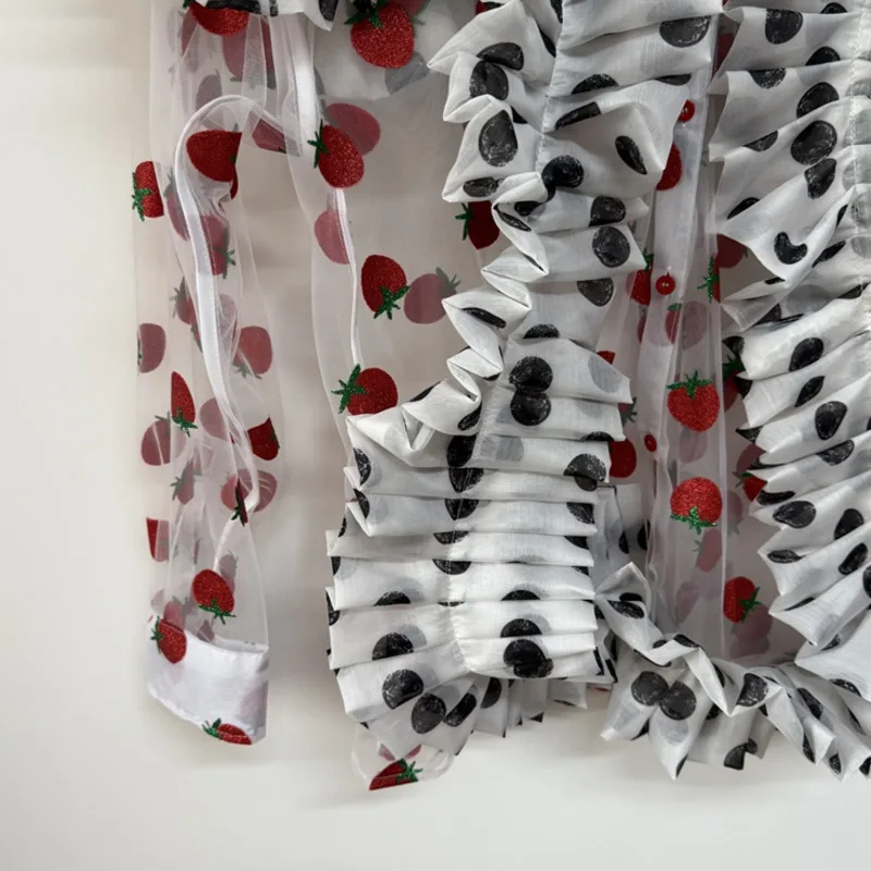 WVGA ربيع وصيف جديد رجل المد شارع العليا بقماش شفاف البولكا نقطة تكدرت تصميم قمصان طويلة الأكمام فضفاضة شيك قميص غير رسمي W8591