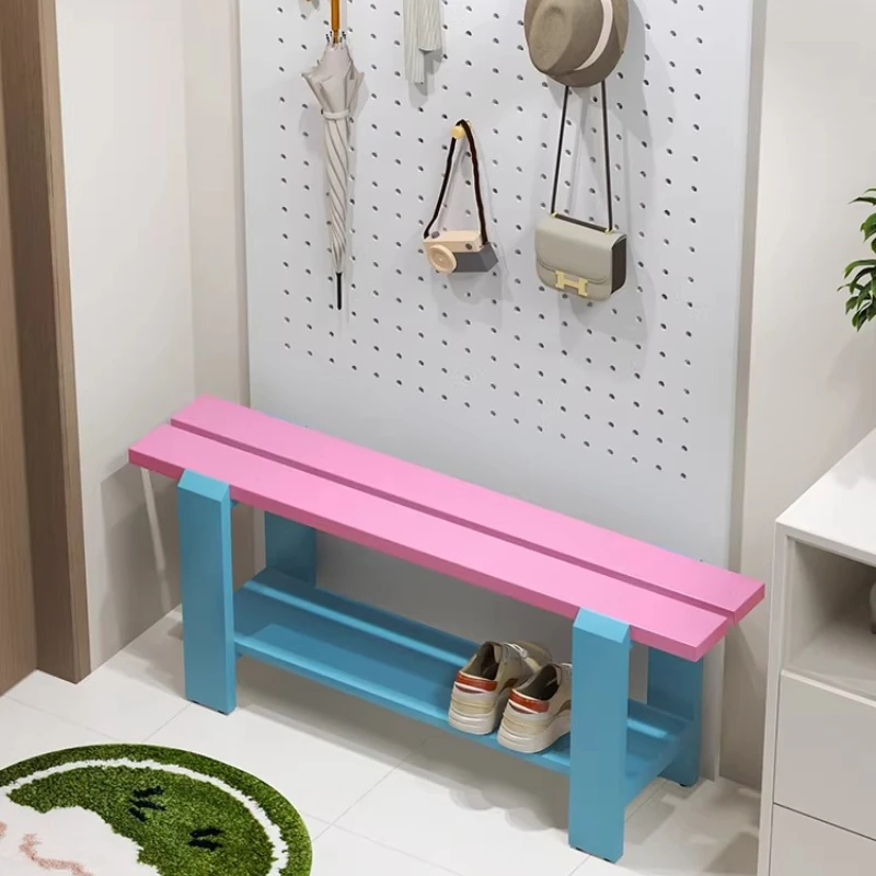 

Long shoe changing stool porch dining chair bench bench Nordic style fashion Memphis dopamine double spell color home